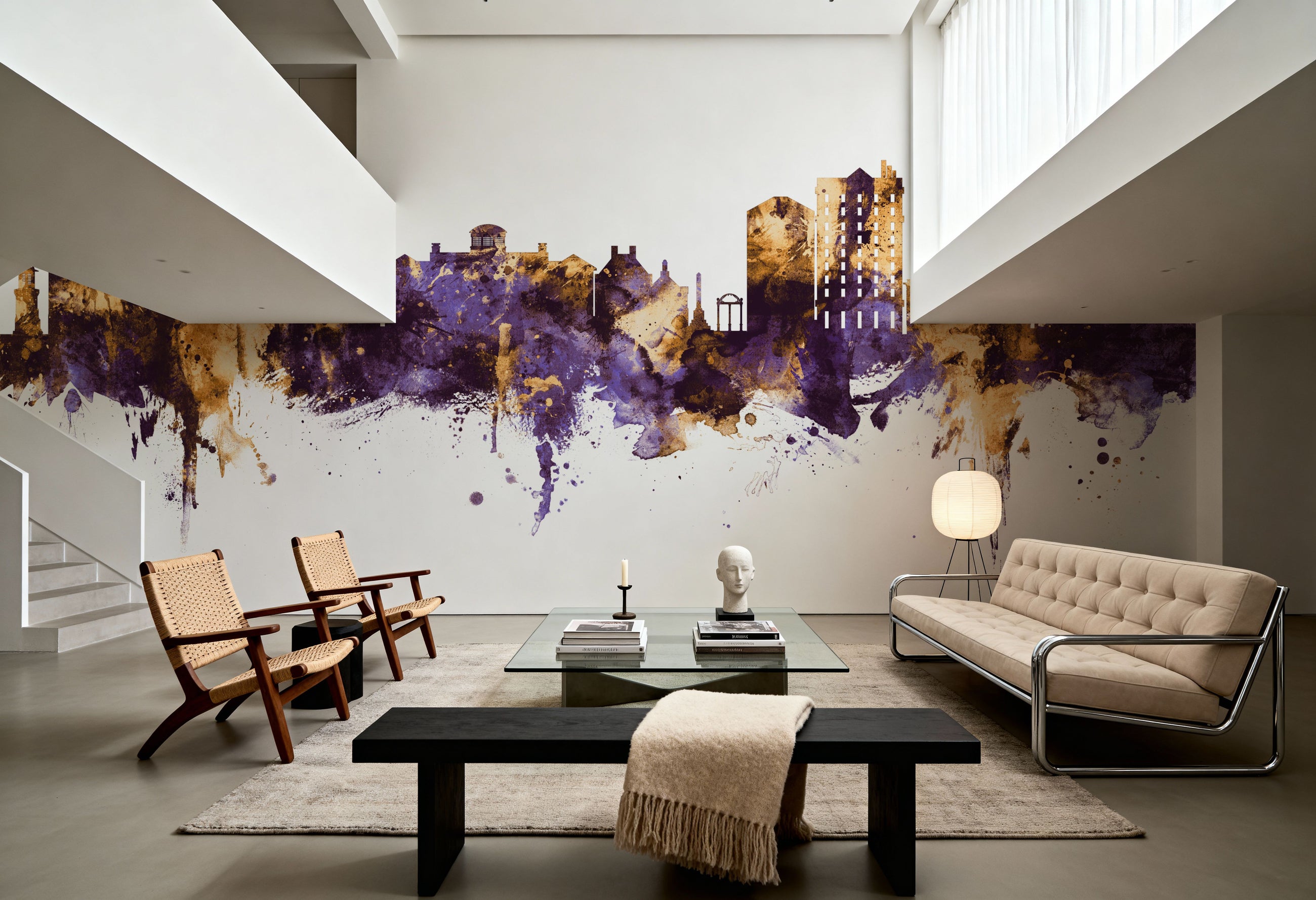 Athens Georgia Skyline Purple & Gold Mural Wallpaper
