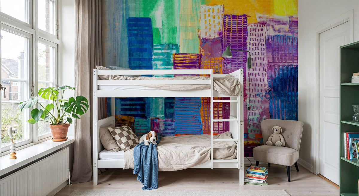 Sunset Metropolis Mural Wallpaper - room preview 06