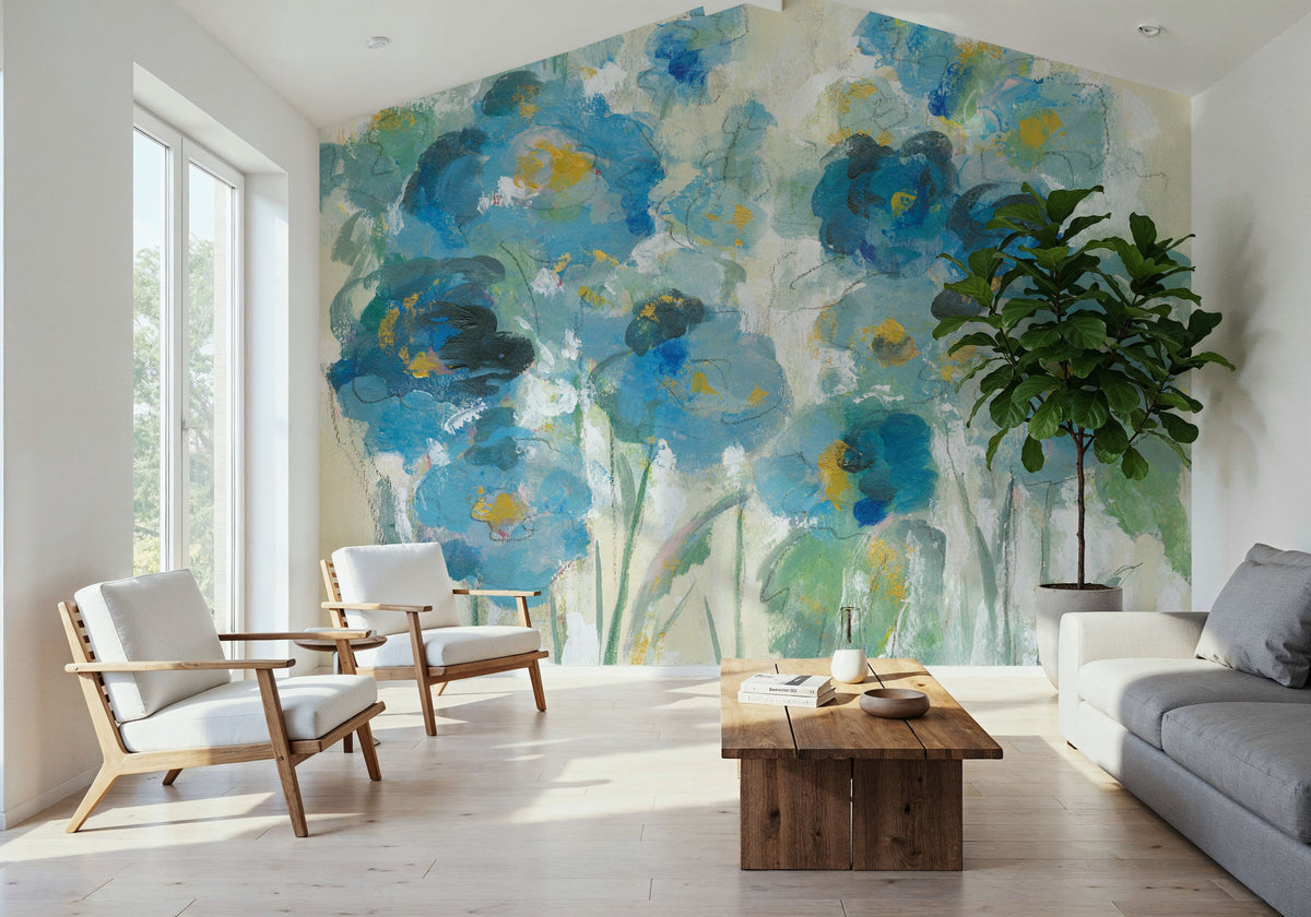 Blue Blooms Mural Wallpaper - room preview 06