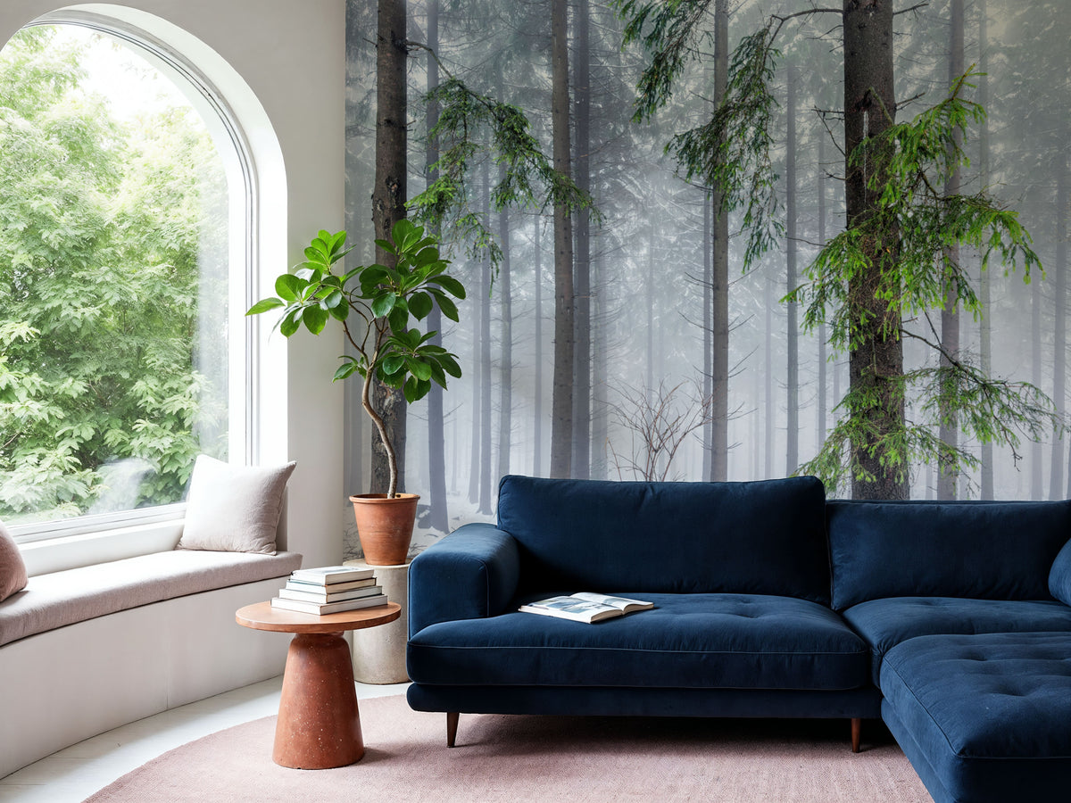 Cold Green Forest Mural Wallpaper - room preview 06