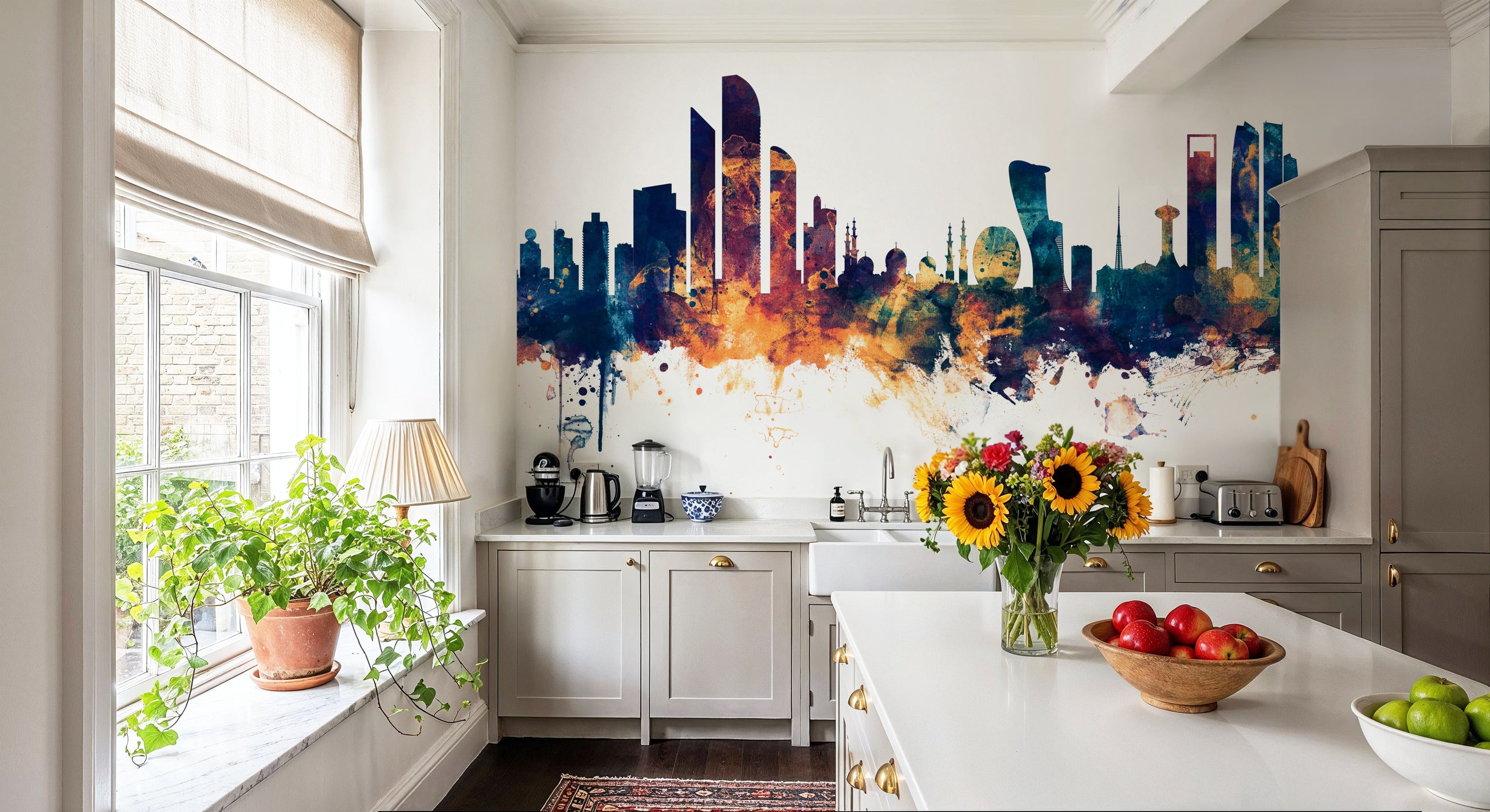Abu Dhabi Skyline Blue & Bronze Mural Wallpaper