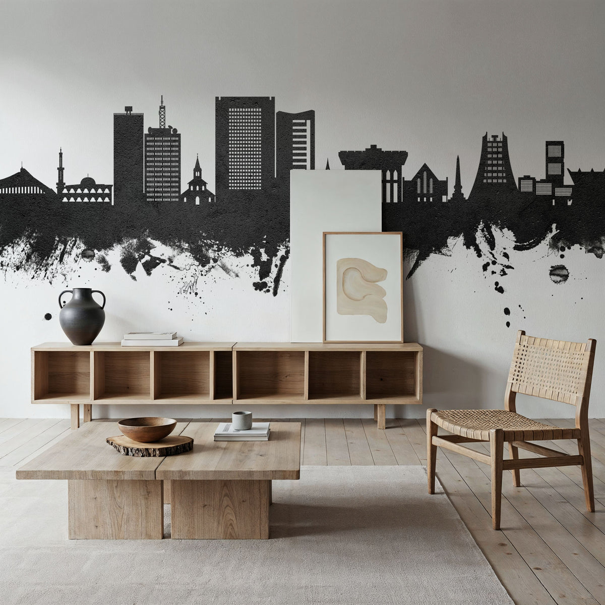 Yaoundé Cameroon Skyline Black & White Mural Wallpaper - room preview 06