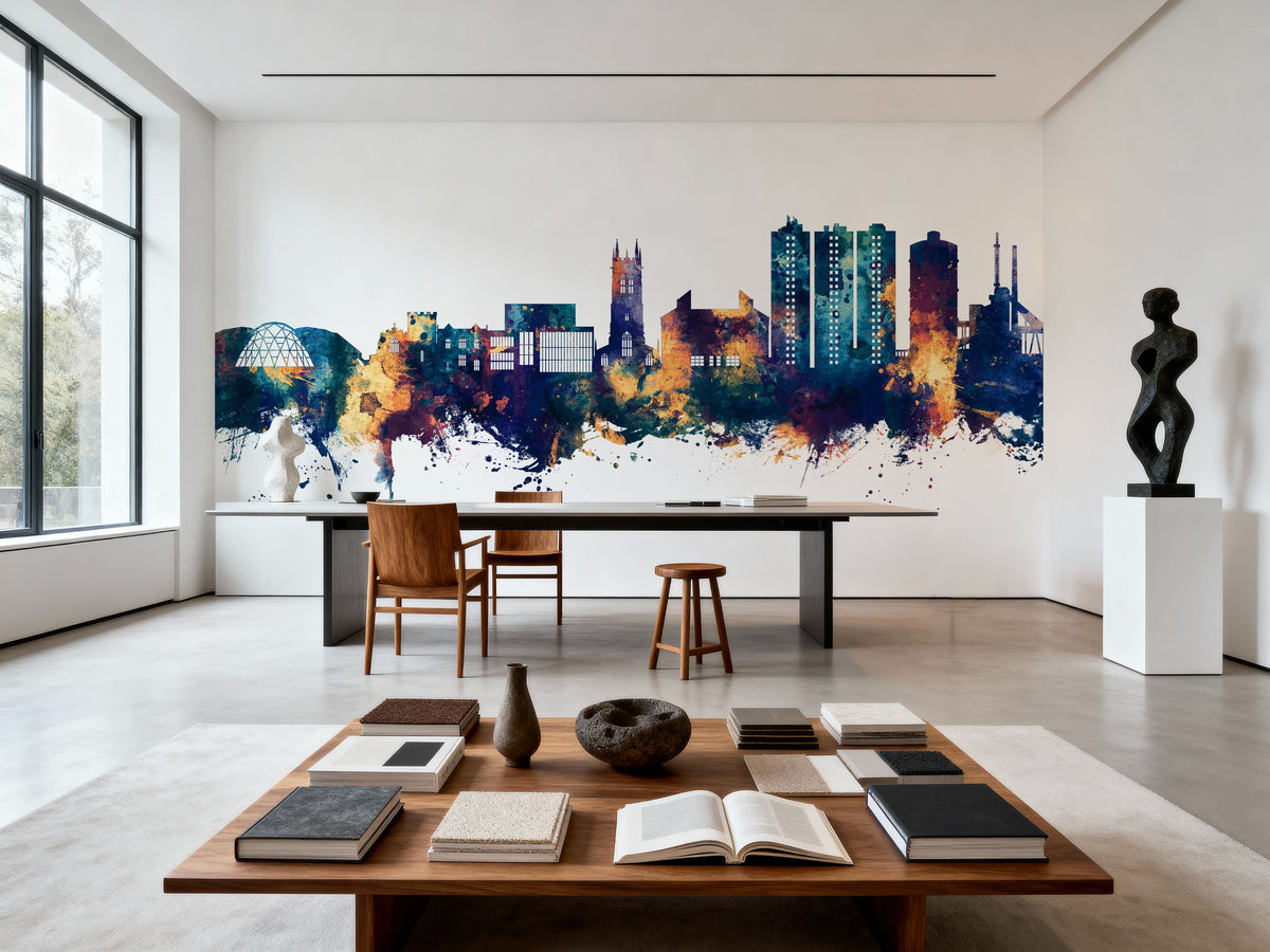 Scunthorpe England Skyline Blue & Bronze Mural Wallpaper - room preview 06