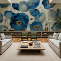 Aquamarine Floral on Cream Mural Wallpaper - room preview 06