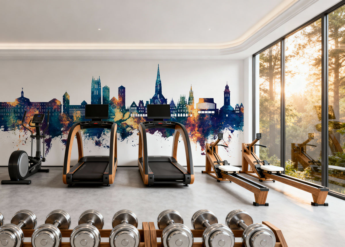 Münster Germany Skyline Blue & Bronze Mural Wallpaper - room preview 06