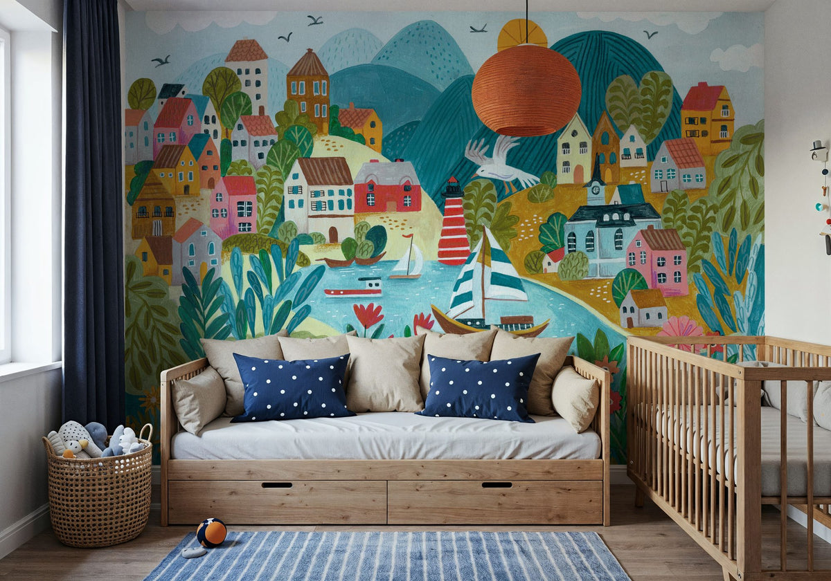 Coastal Village Mural Wallpaper - room preview 06