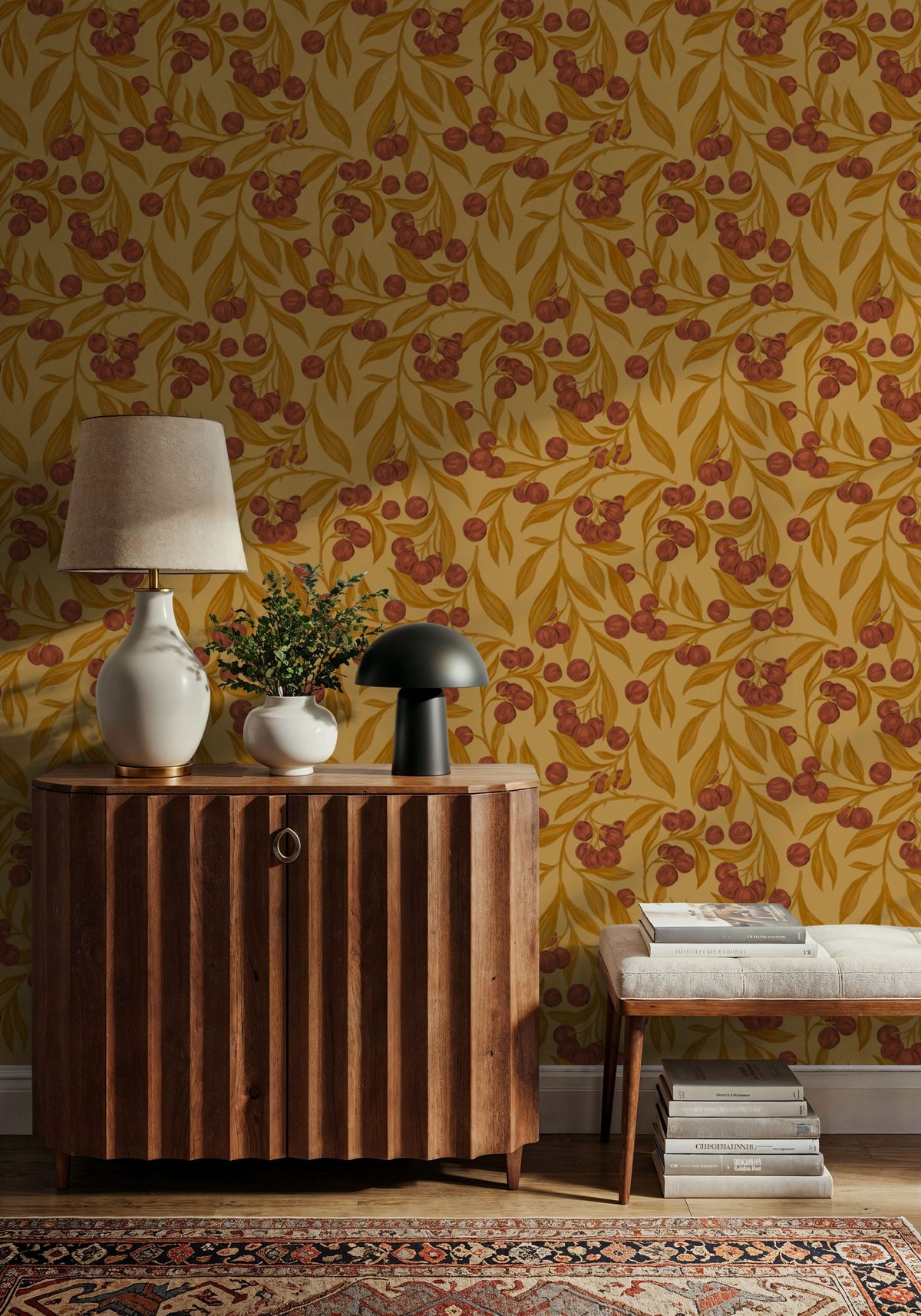 Autumn Berries, Rustic Mural Wallpaper - room preview 06