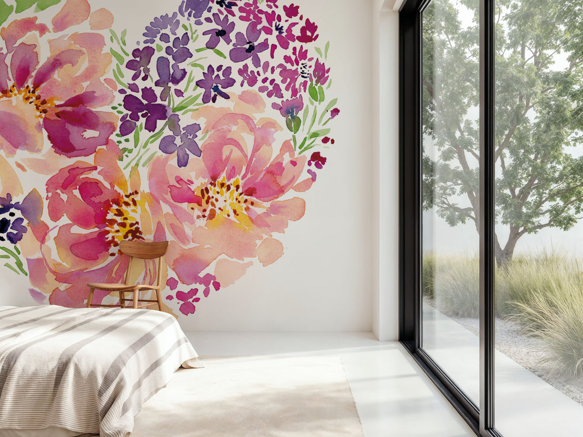 Floral Heart Petals Mural Wallpaper - room preview 06