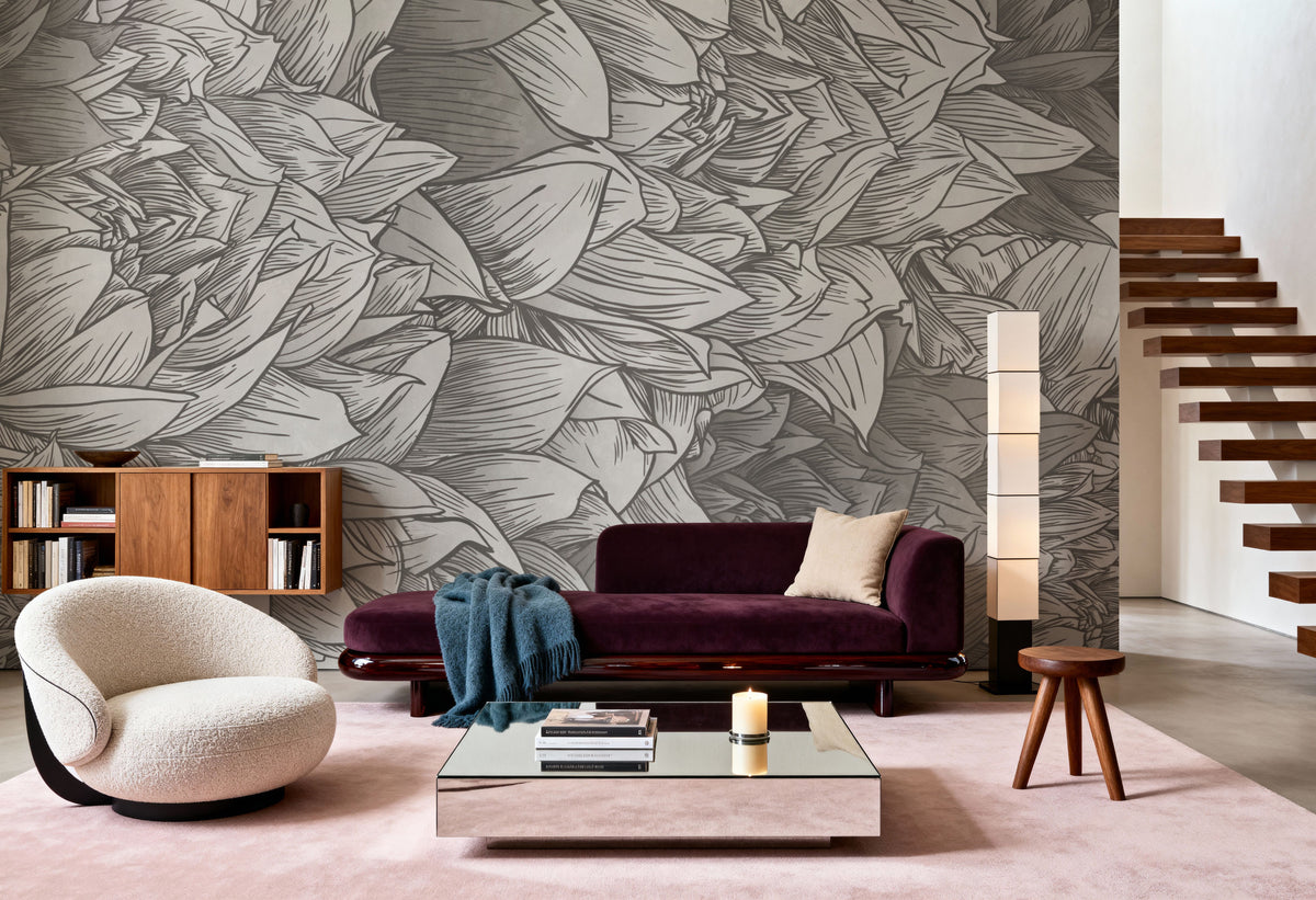Chasing Dahlia Gray Mural Wallpaper - room preview 06