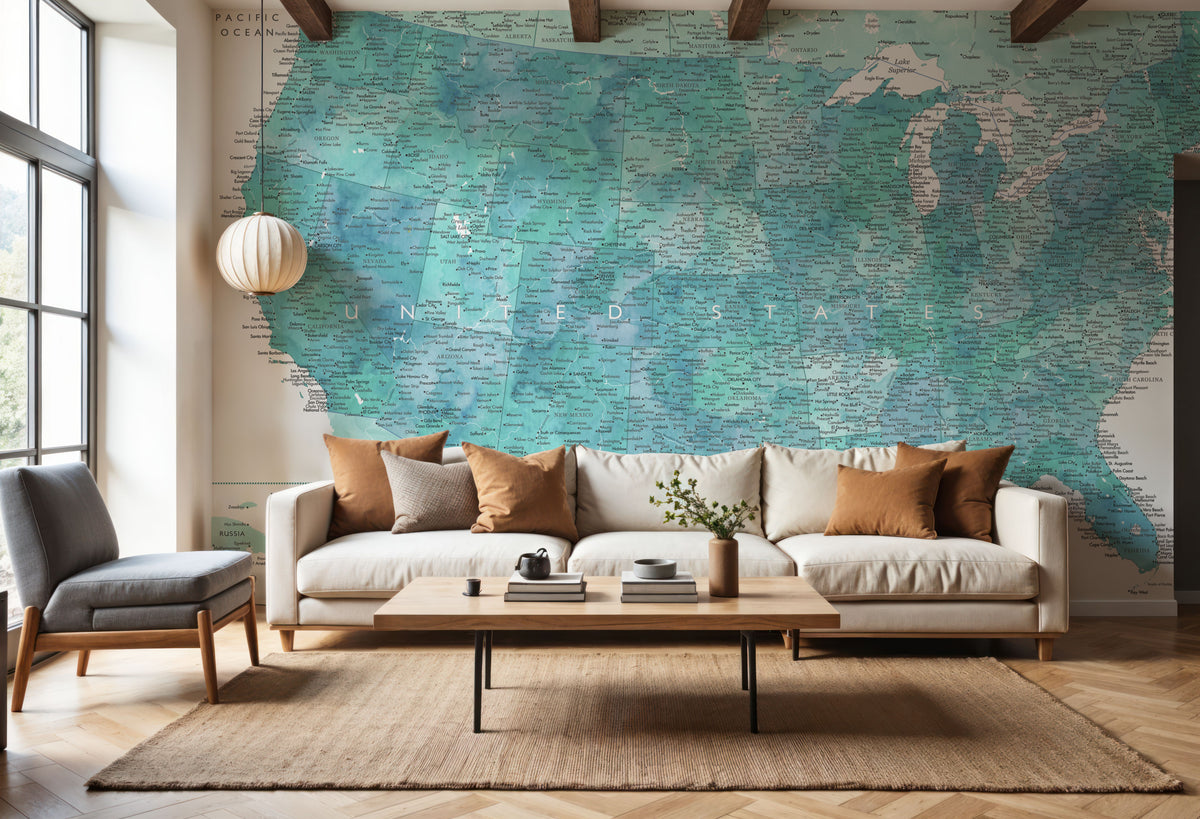 US Map Detailed - Sevyn Mural Wallpaper - room preview 06