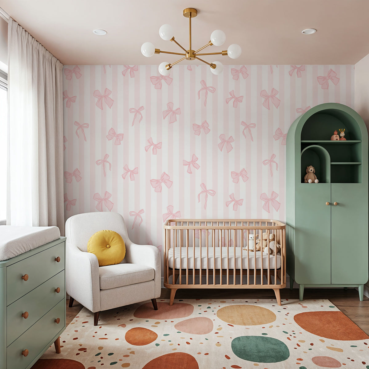 Coquette Stripes Pink Mural Wallpaper - room preview 06