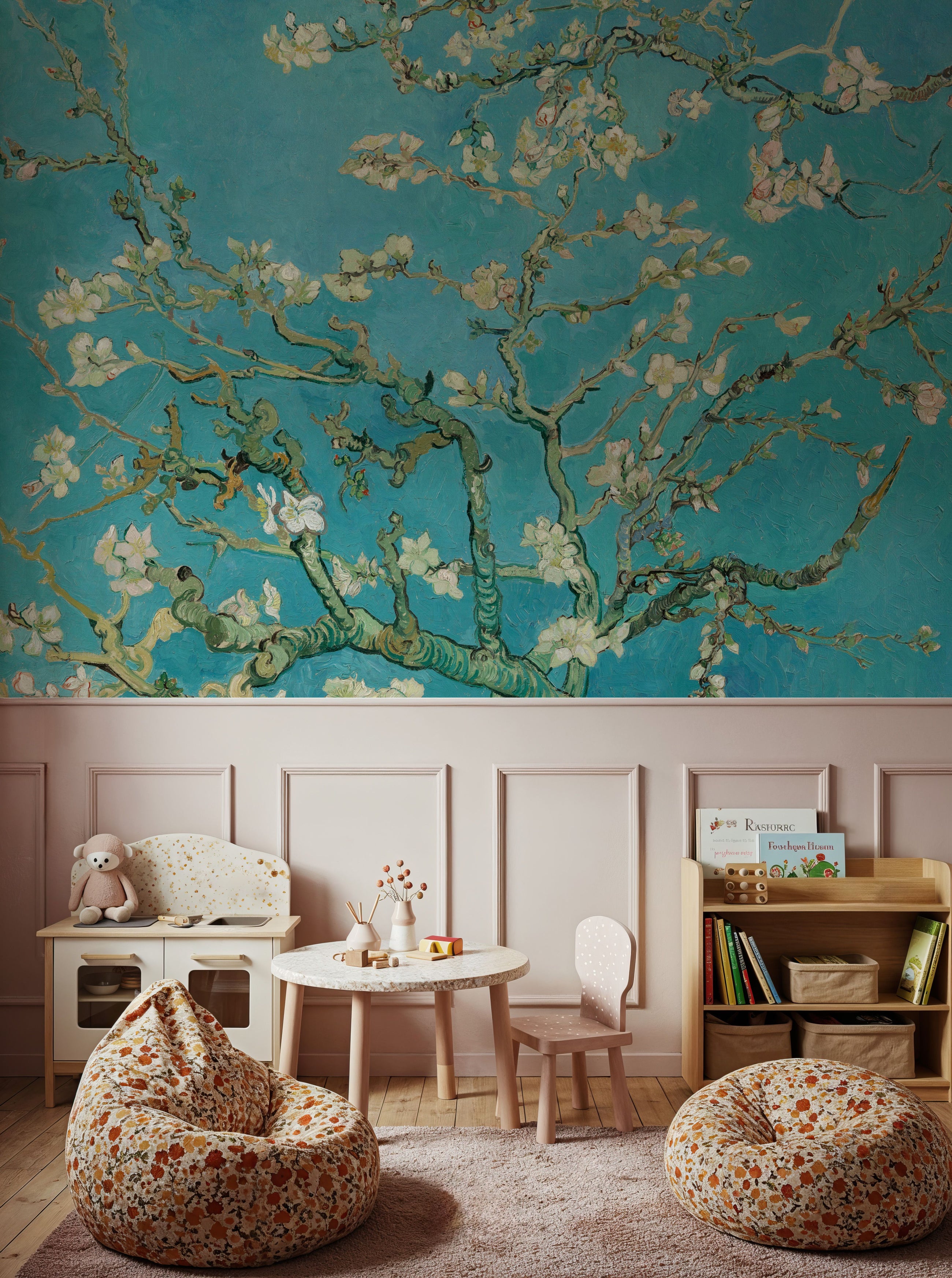 Almond Blossom, Turquoise Mural Wallpaper