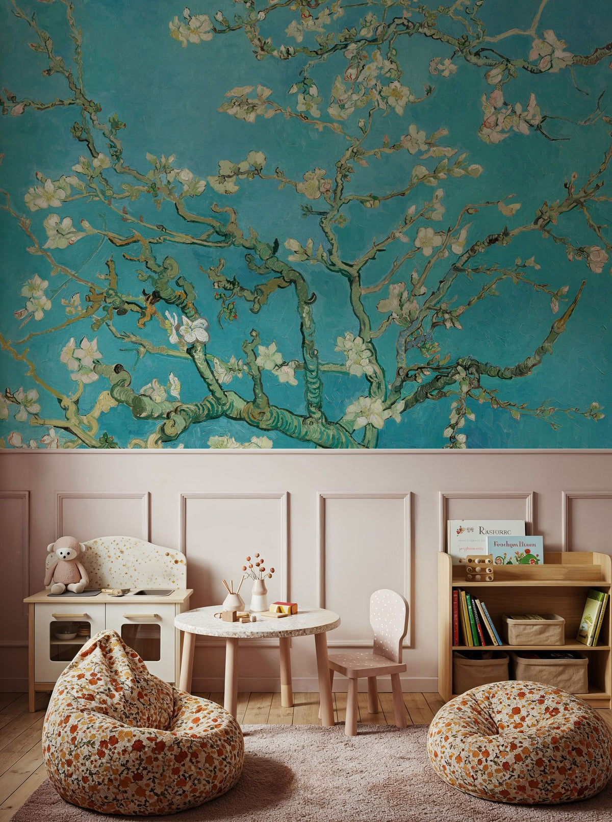 Almond Blossom, Turquoise Mural Wallpaper - room preview 06