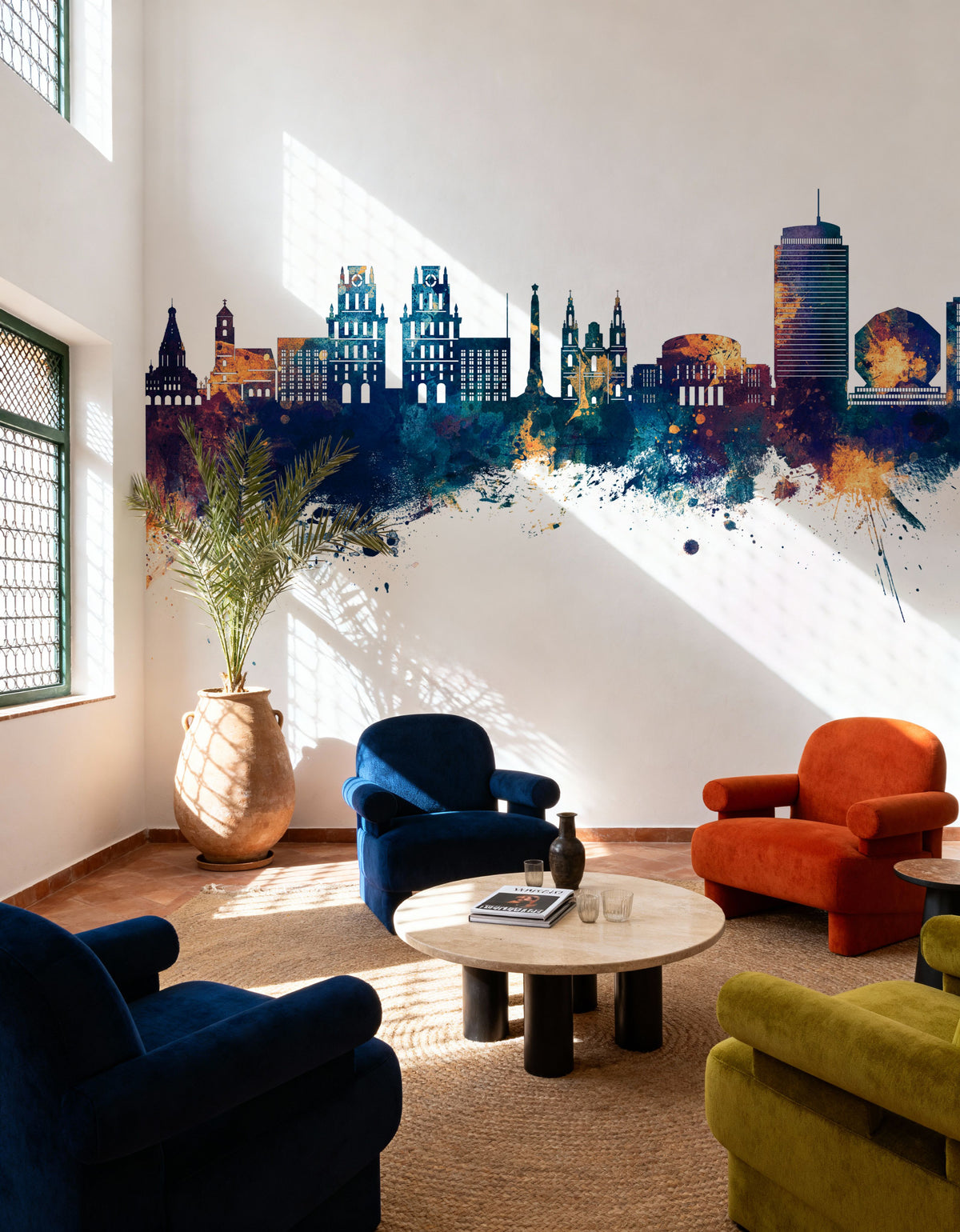 Minsk Belarus Skyline Blue & Bronze Mural Wallpaper - room preview 06