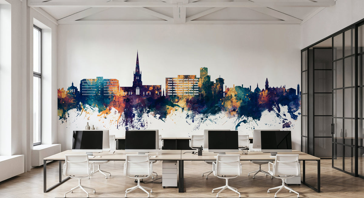 Solihull England Skyline Blue & Bronze Mural Wallpaper - room preview 06