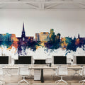 Solihull England Skyline Blue & Bronze Mural Wallpaper - room preview 06