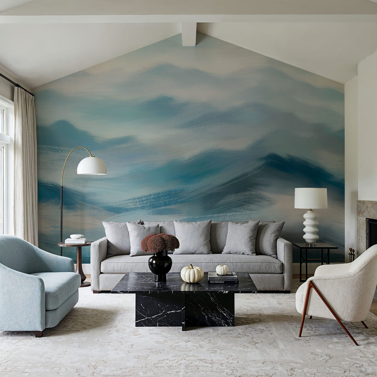 Foggy Mountains, Aqua Mural Wallpaper - room preview 06