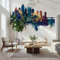 Philadelphia Skyline Blue & Bronze Mural Wallpaper - room preview 06