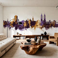 Kassel Germany Skyline Purple & Gold Mural Wallpaper - room preview 06