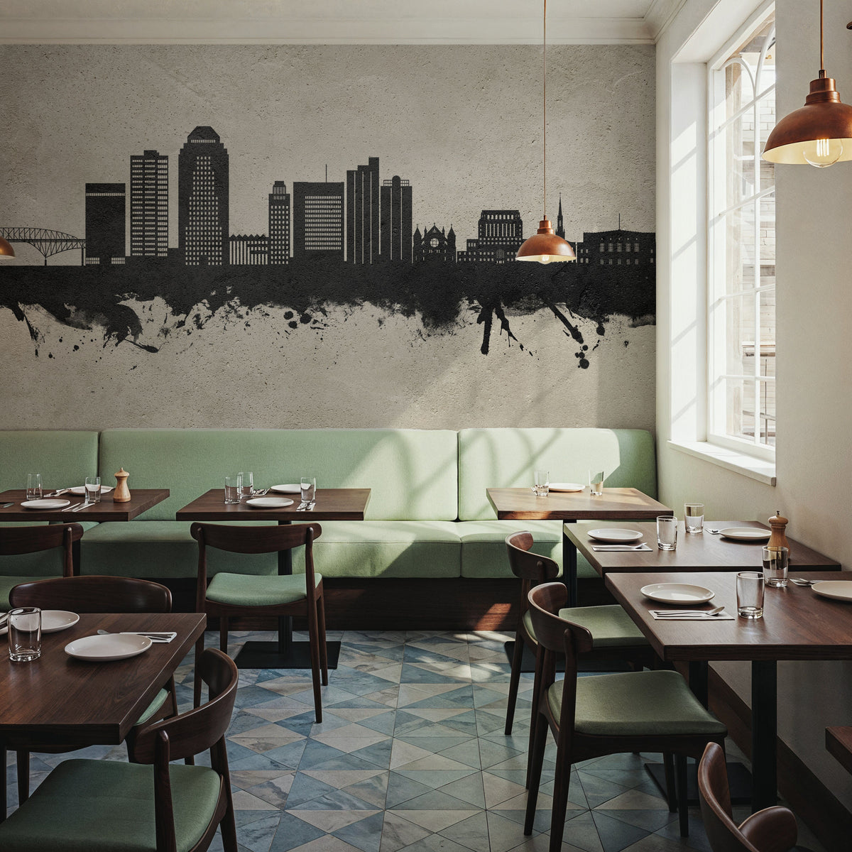 Shreveport Louisiana Skyline Concrete Mural Wallpaper - room preview 06