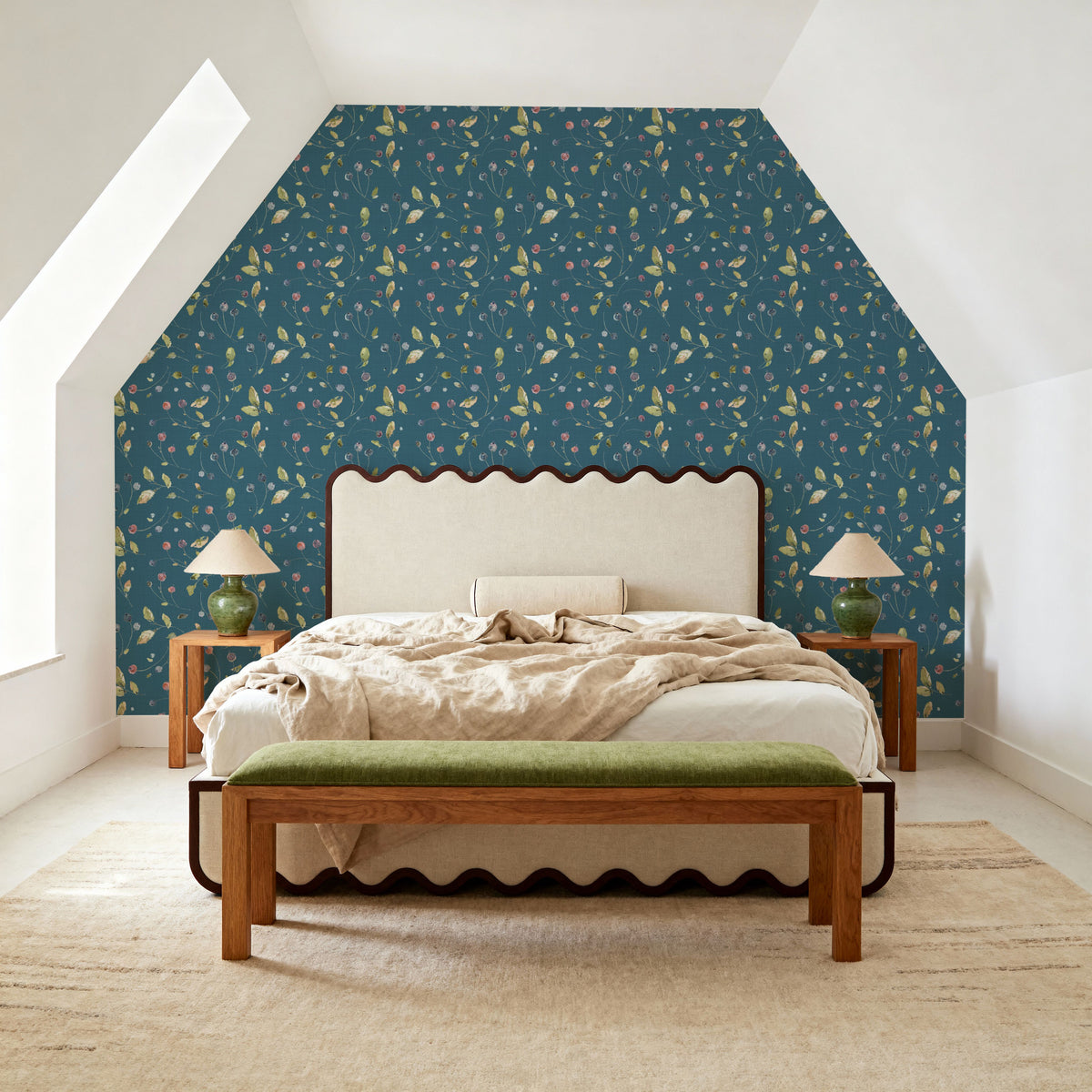Time to Share Floral Blue Mural Wallpaper - room preview 06