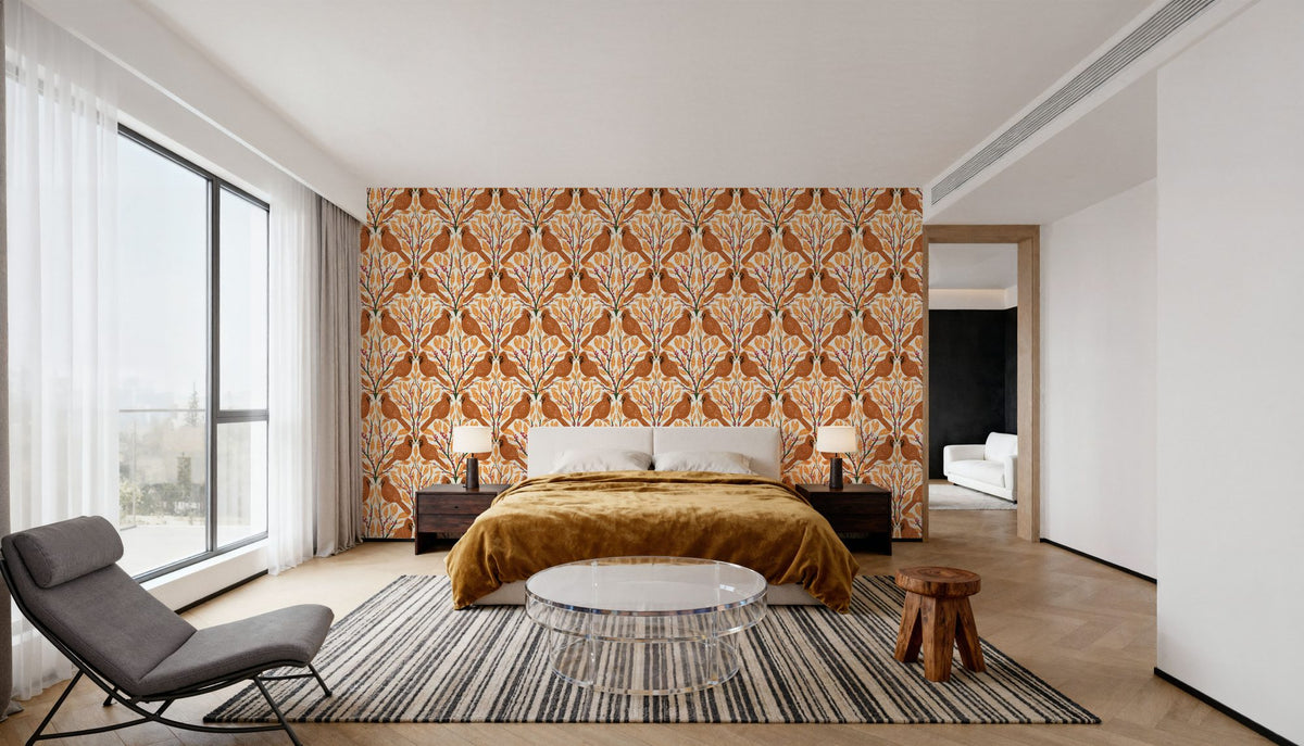 Cardinals & Winterberries, Yellow Mural Wallpaper - room preview 06