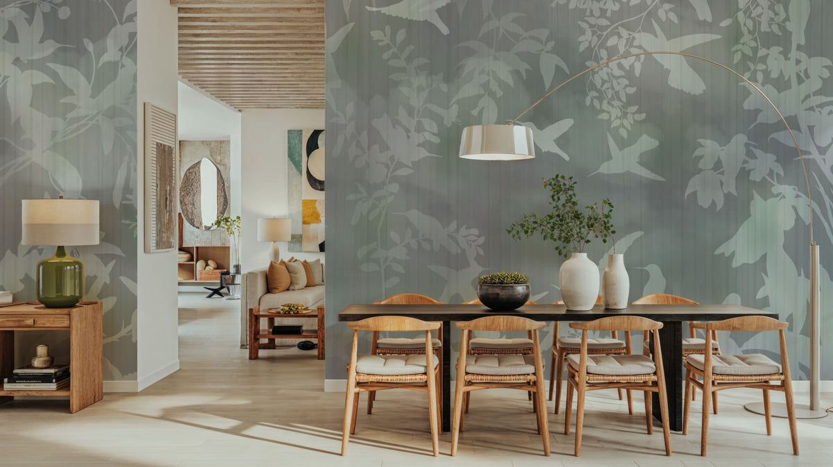 Birds in the Fog Blue Mural Wallpaper - room preview 06