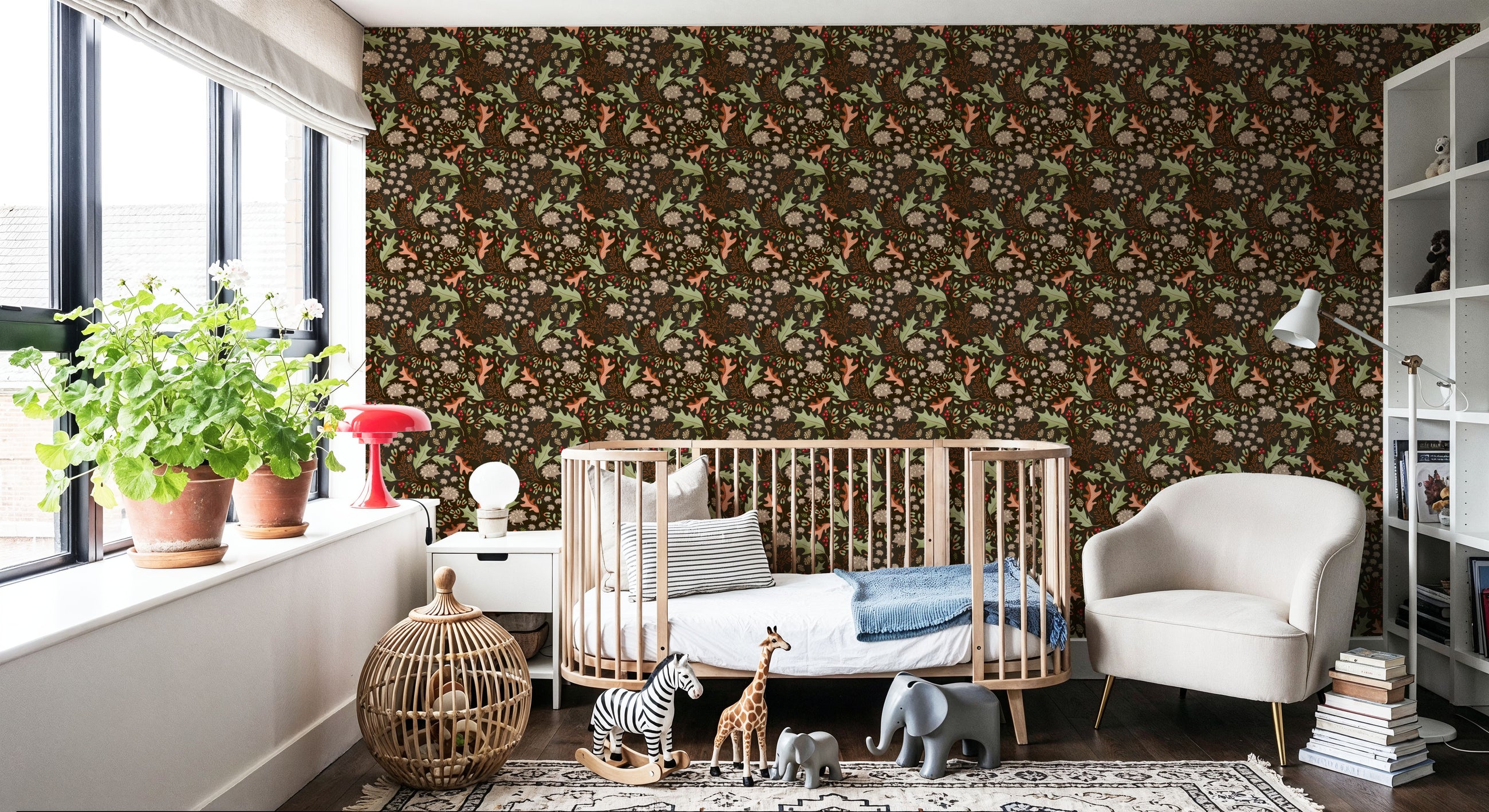 Autumn Hedgehogs, Chocolate Mural Wallpaper