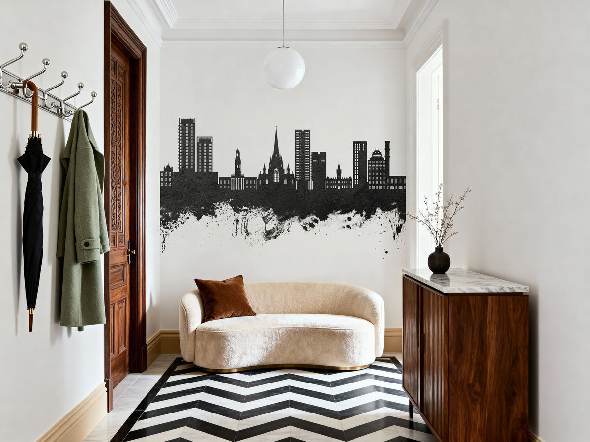 Salford England Skyline Black & White Mural Wallpaper - room preview 06