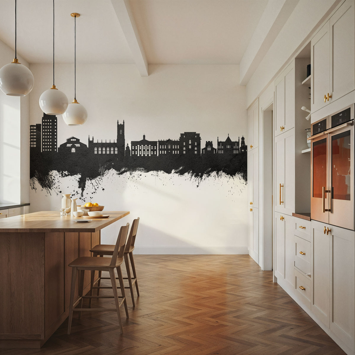 Oldham England Skyline Black & White Mural Wallpaper - room preview 06