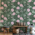 Peony Passion, Green Mural Wallpaper - room preview 06