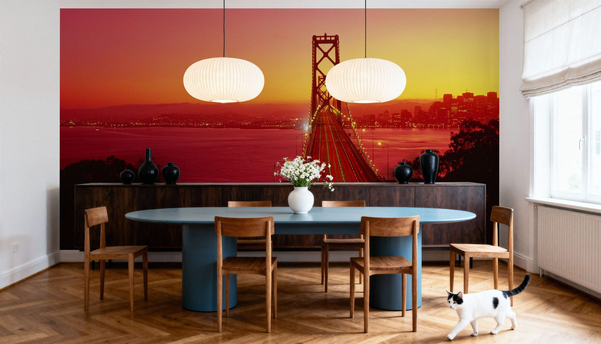 Golden Gate Twilight Mural Wallpaper - Red Tone - room preview 06