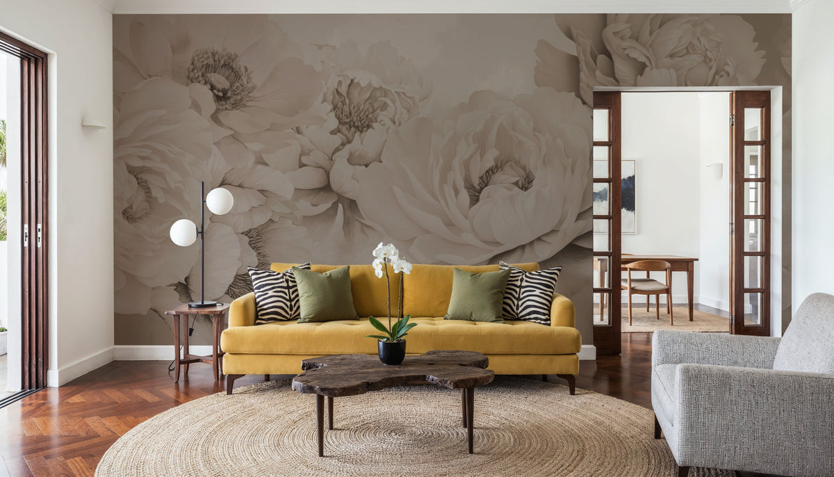 Transcendent Peony, Beige Mural Wallpaper - room preview 06