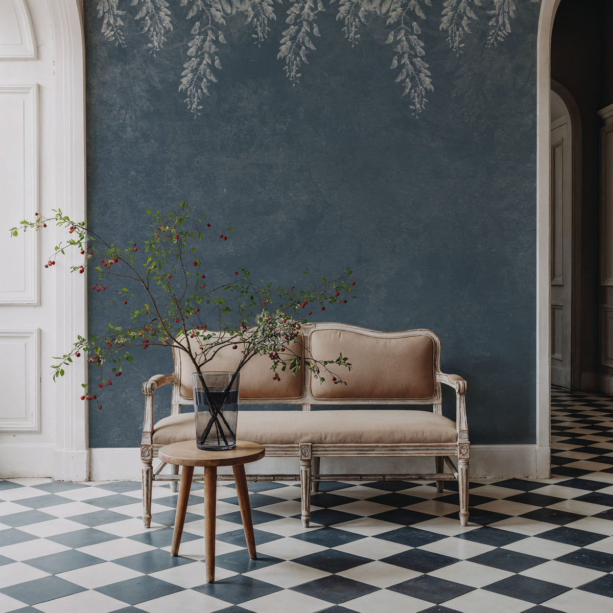 Welcome to Our Theatre, Dusty Prussian Blue Mural Wallpaper - room preview 06