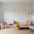 Trailing Flower Stripe, White Mural Wallpaper - room preview 06