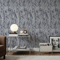 Swaying Palm Leaves, Grey Mural Wallpaper - room preview 06