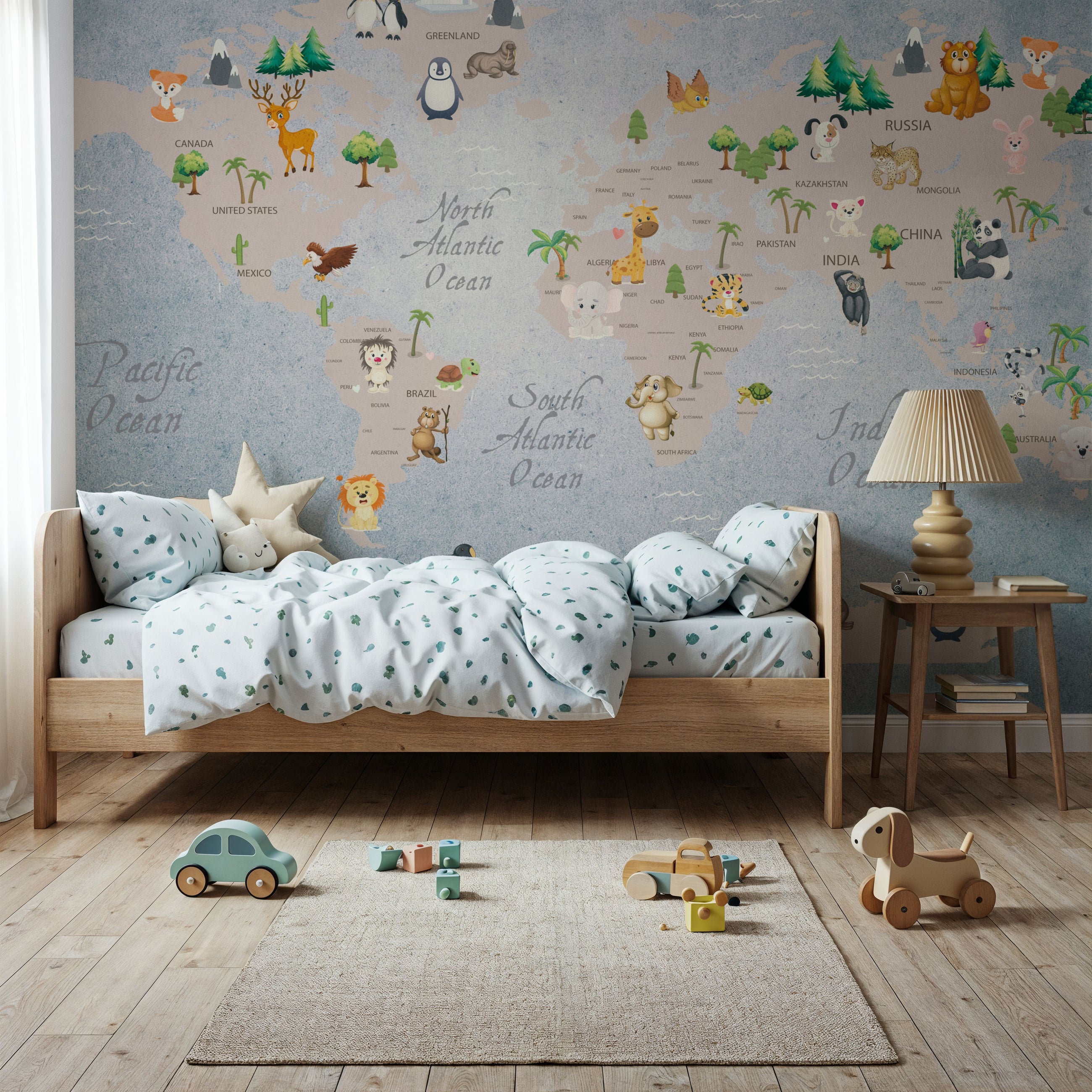 Cute Animals World Map Mural Wallpaper