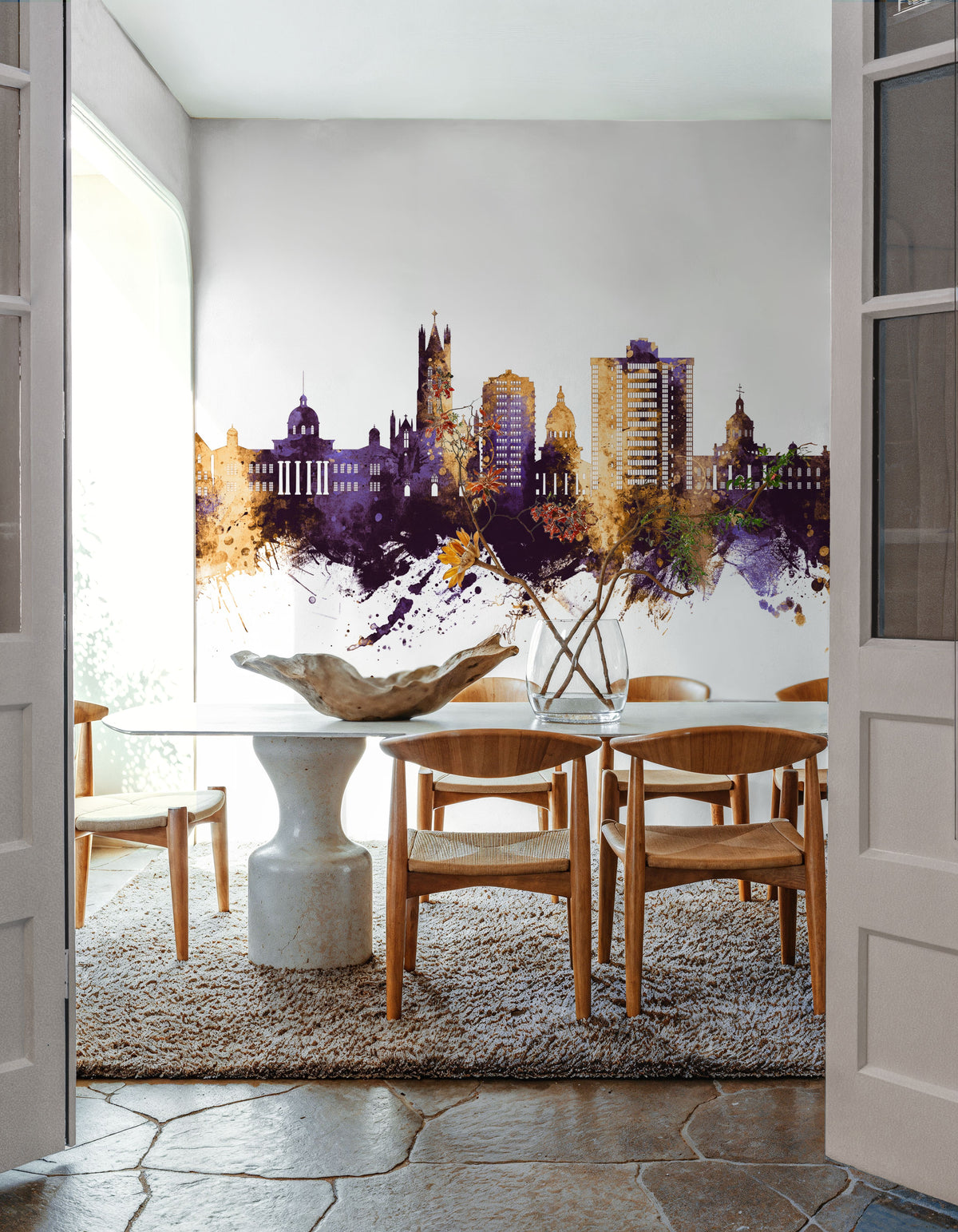 Kingston Canada Skyline Purple & Gold Mural Wallpaper - room preview 06