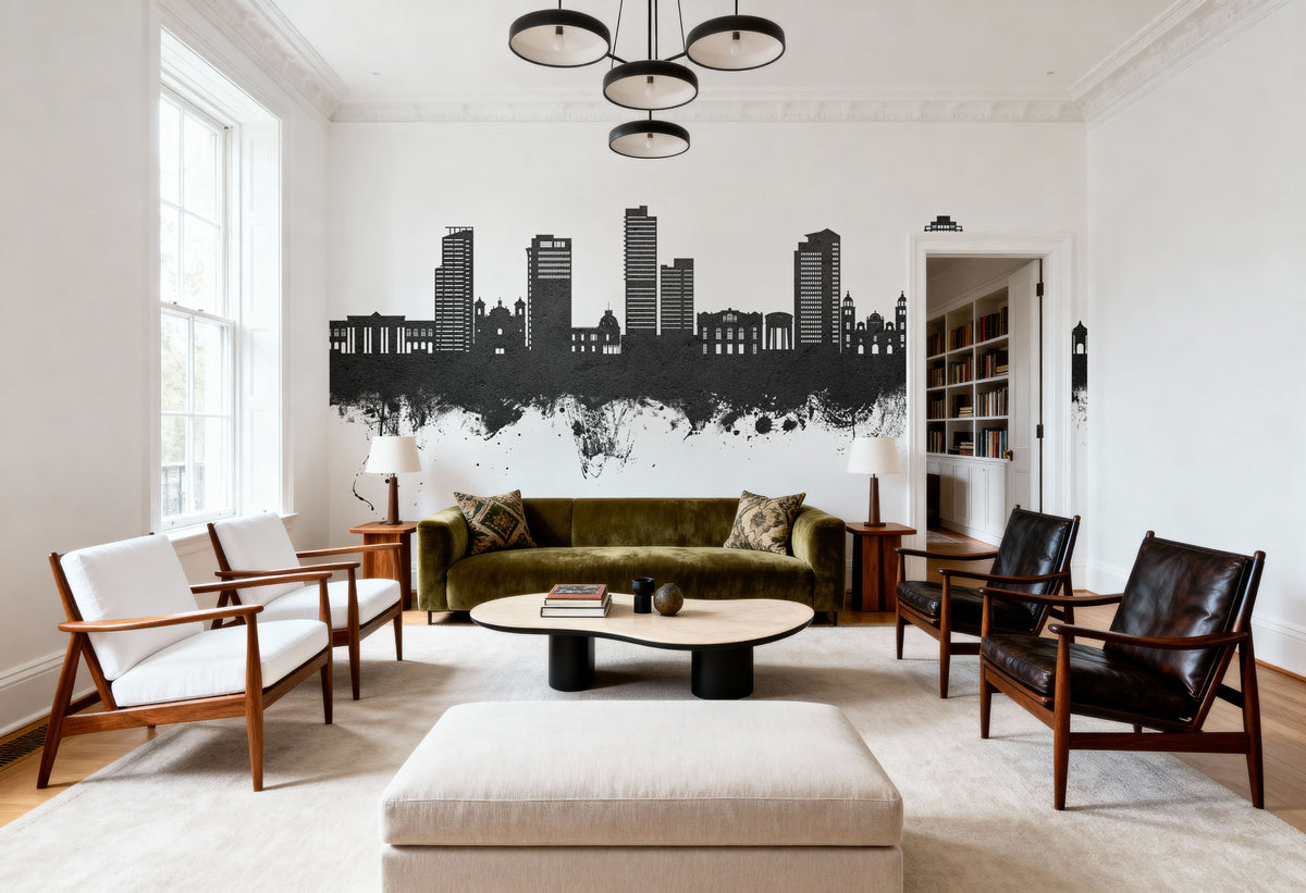 Tegucigalapa Honduras Skyline Black & White Mural Wallpaper - room preview 06