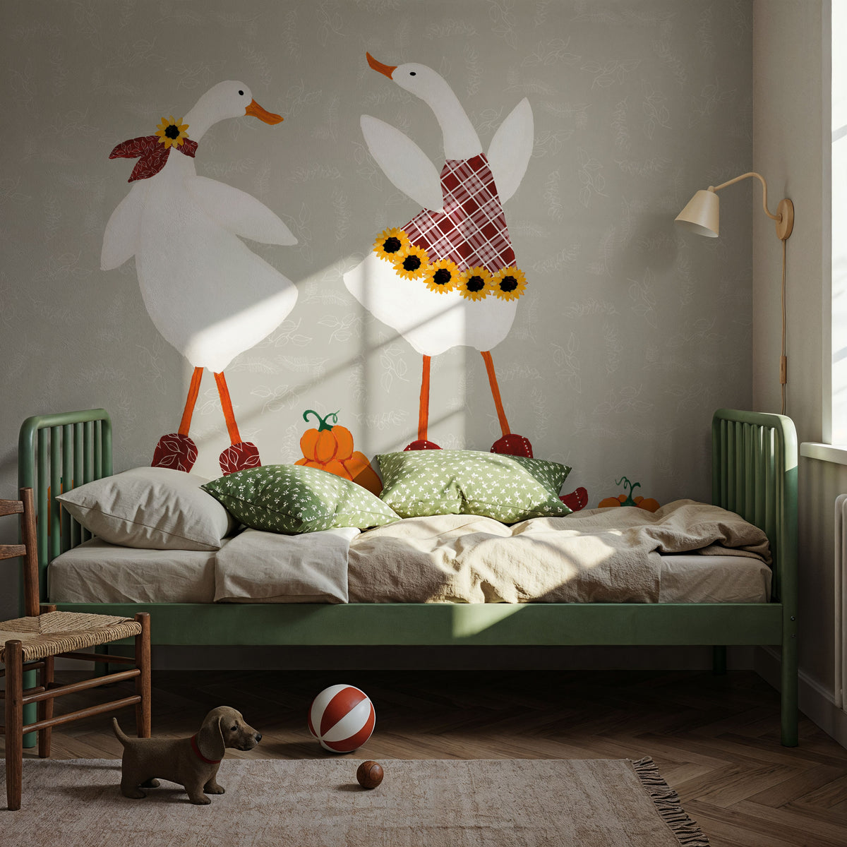 Ducks in the Pumpkin Patch VII Mural Wallpaper - room preview 06