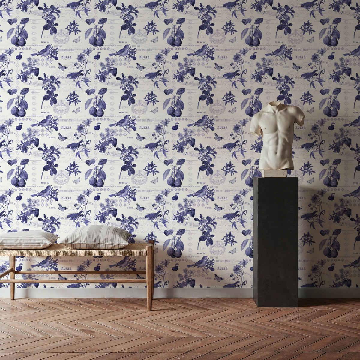 Botanical Postcard White Mural Wallpaper - room preview 06