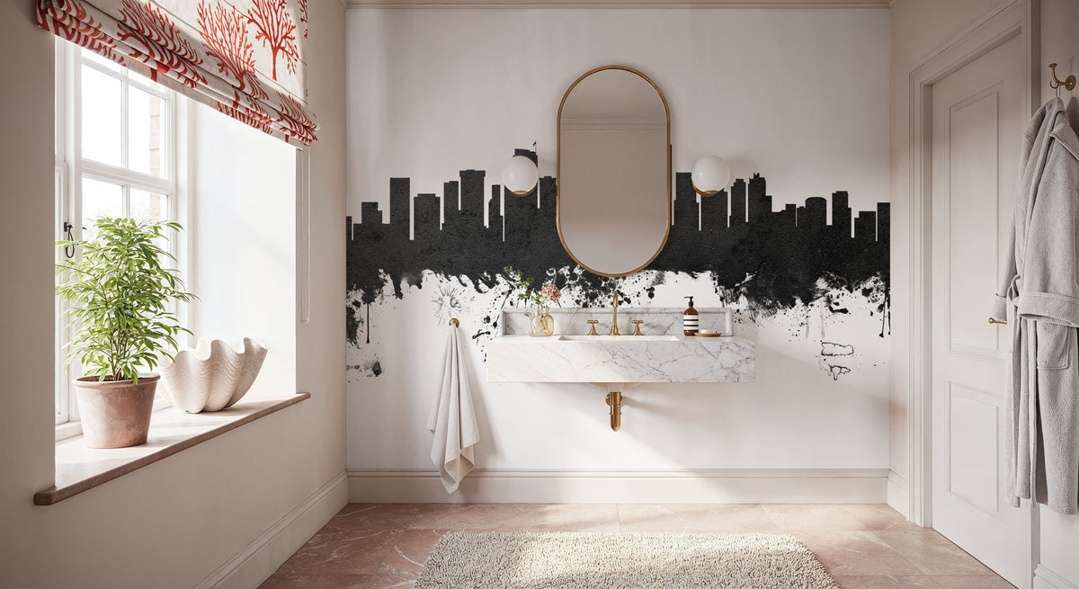 Seattle Skyline Black & White Mural Wallpaper - room preview 06
