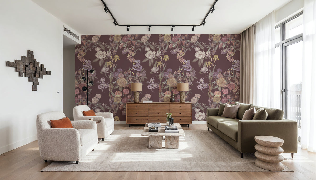 Floral Gaze, Dusty Rose Mural Wallpaper - room preview 06