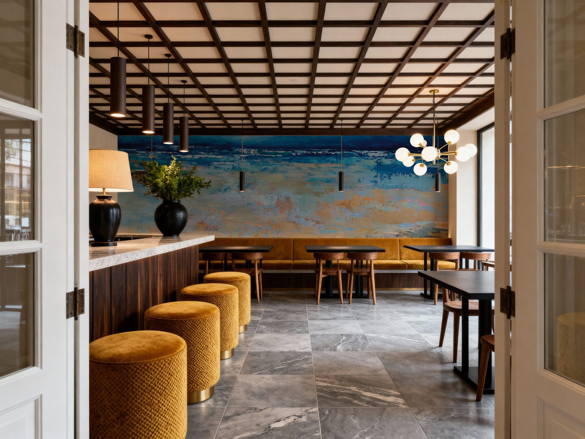 East Beach Mural Wallpaper - Blue Tone - room preview 06