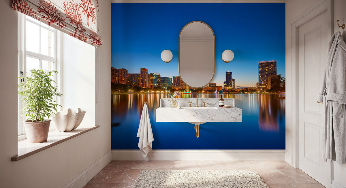 Orlando Skyline Sunset At Lake Eola Mural Wallpaper - room preview 06