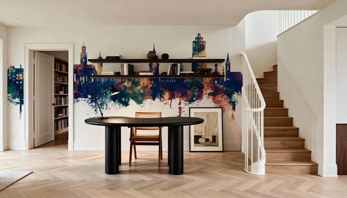 Darmstadt Skyline Blue & Bronze Mural Wallpaper - room preview 06