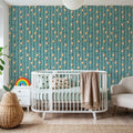 Memphis Dots & Stripes, Cyan Mural Wallpaper - room preview 06