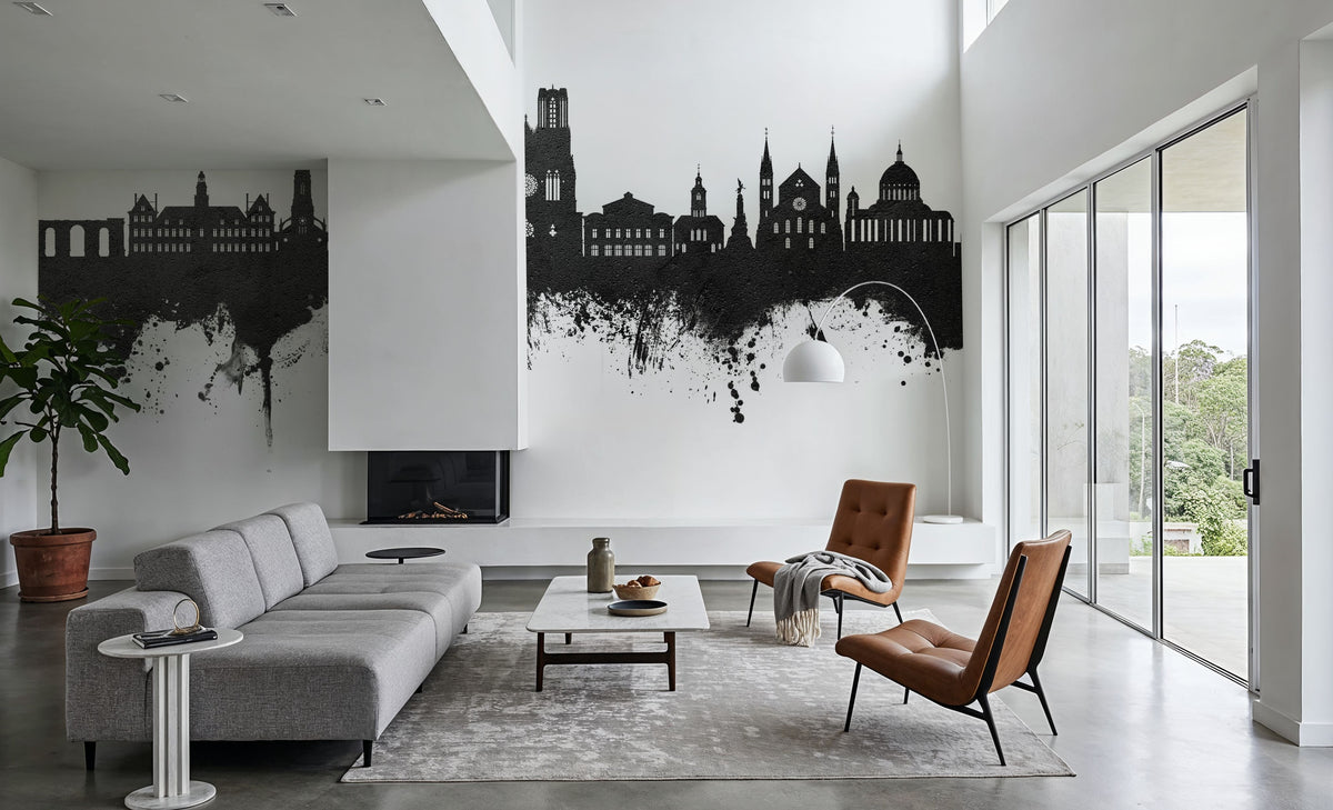 Reims France Skyline Black & White Mural Wallpaper - room preview 06