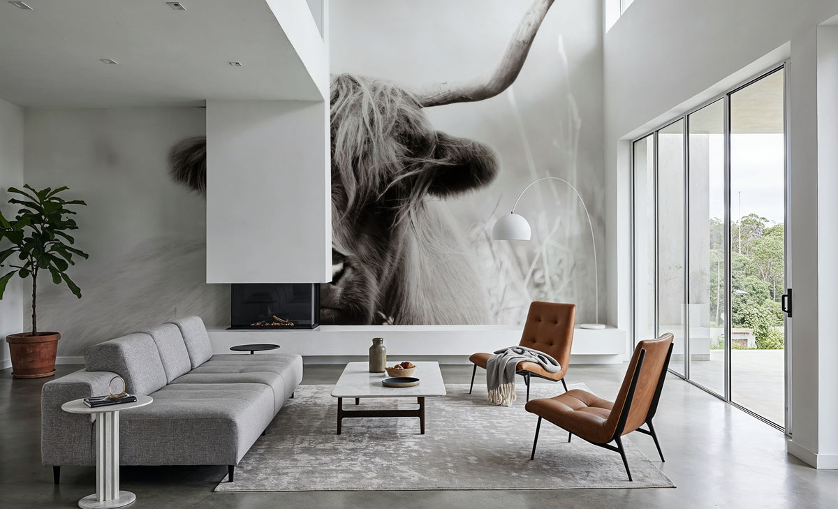 Highland Meadow Portrait BW Mural Wallpaper - room preview 06