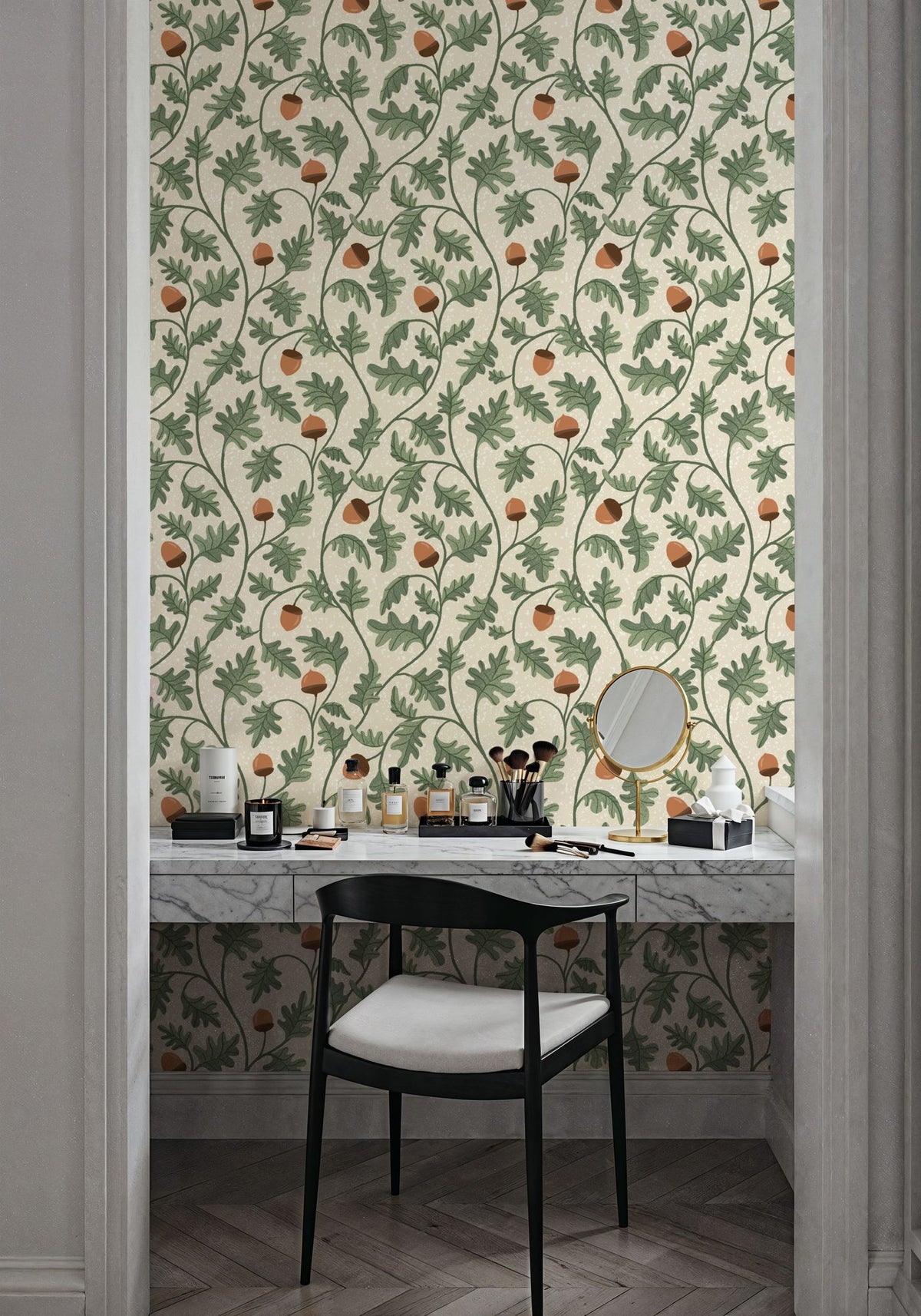 Oak & Acorns, White Mural Wallpaper - room preview 06